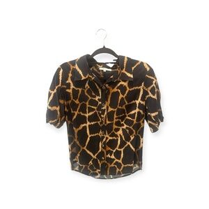 Milly Black and Brown Giraffe Print Blouse